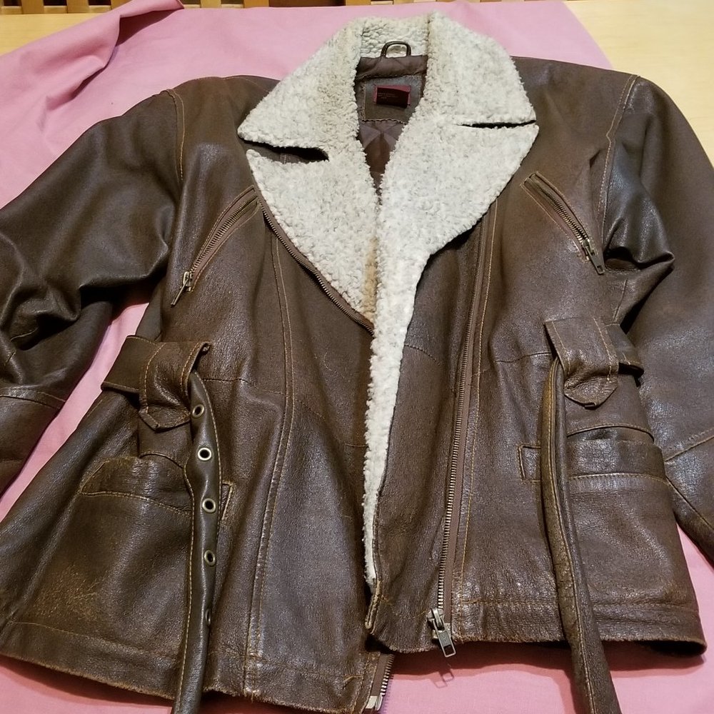 Vintage 1990s Brown Leather Belted Jacket